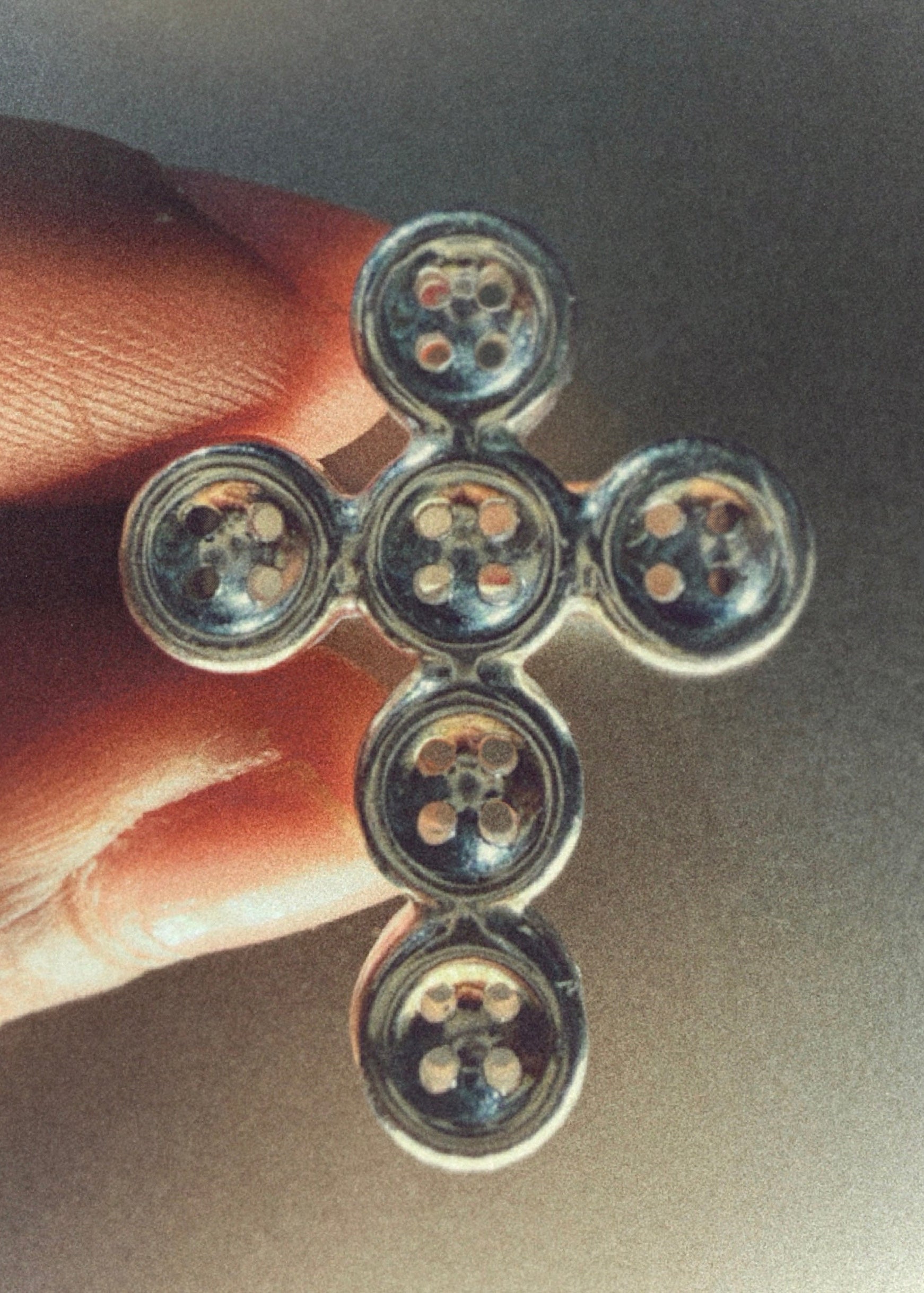 Button Cross Ring - 925 Silver